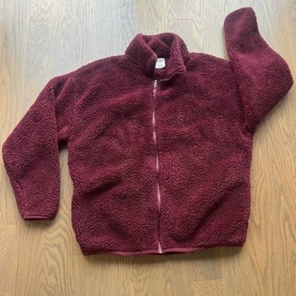 VS PINK Full Zip Fleece Sherpa Jacket coat Burgundy sz M medium y2k K - Picture 1 of 6